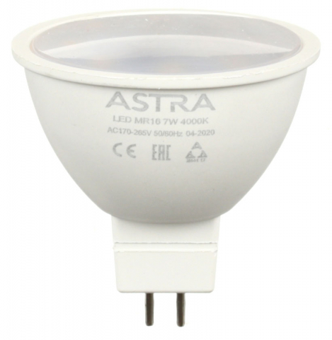 Лампа светодиодная Astra MR16/GU10 7W, 220-240V, цоколь GU5.3 (MR16), 4000К, 520 лм, холодный свет