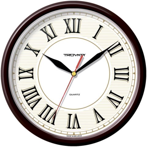 Часы настенные «Тройка» рамка бордовая, циферблат белый